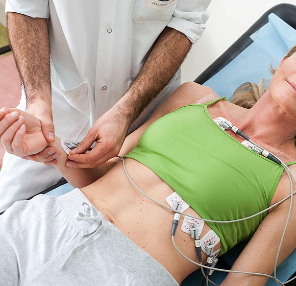 12 leads ECG lead placement on female patient